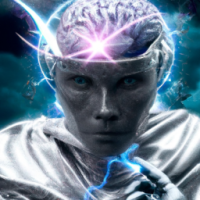 A humanoid that looks like an ET doing a surgery on human brain using a very highly advance technology. This humanoid is wearing something that looks a hundred-years ahead clothing technology. 